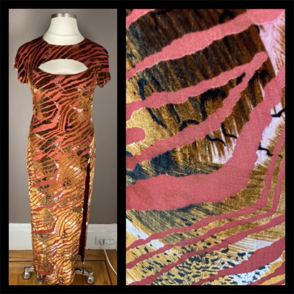 Voluptuous Vintage Tiger Stripe Stretch Dress with Burnout Panels - XL